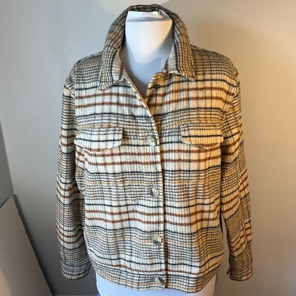 Joie Brushed Boxy Plaid Jacket, Shacket. Large. Cropped. Autumn Festival - Picture 7 of 16